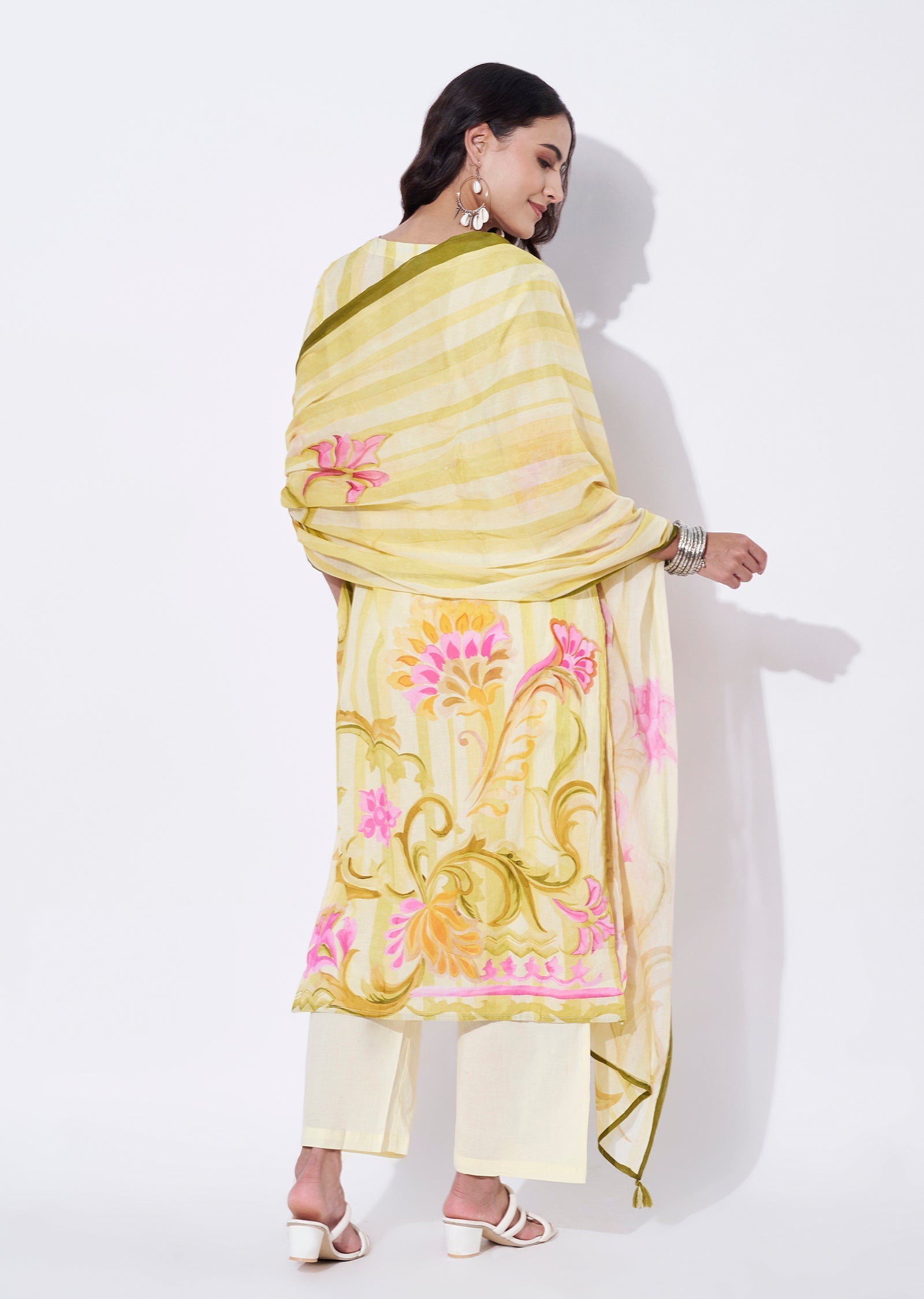 Yellow Cotton straight cut Suit