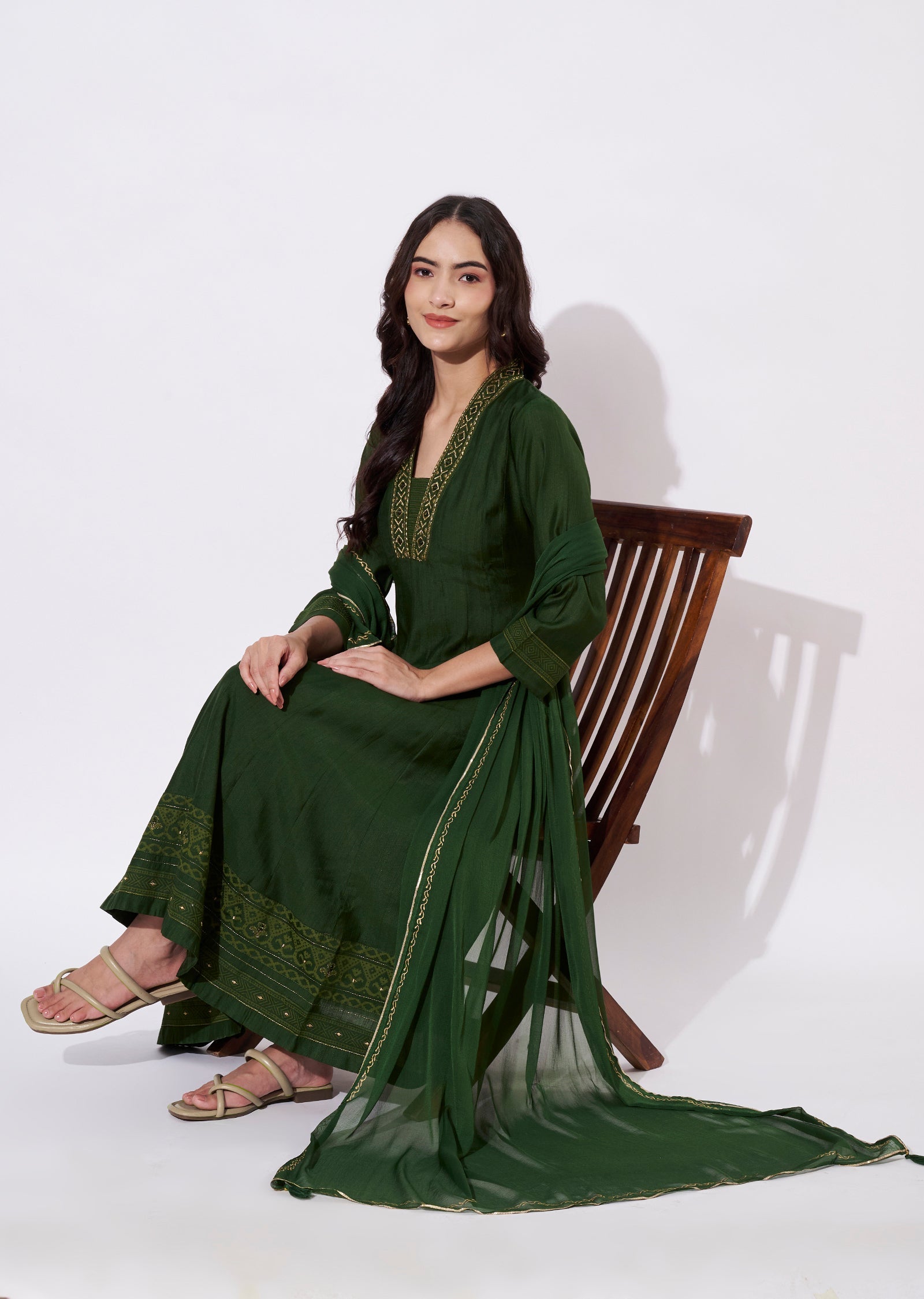 Olive green Gold Anarkali Suit