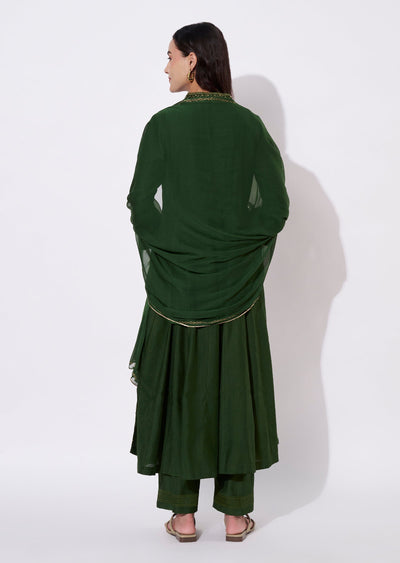 Olive green Gold Anarkali Suit