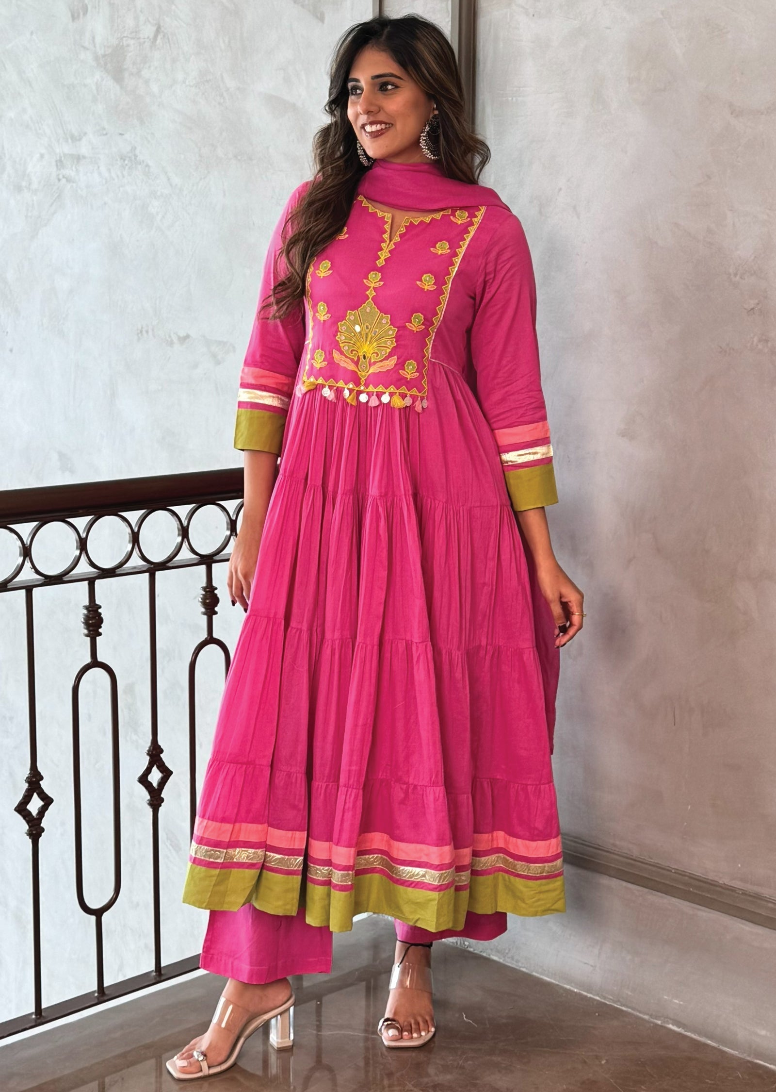 Pink Cotton Anarkali Suit