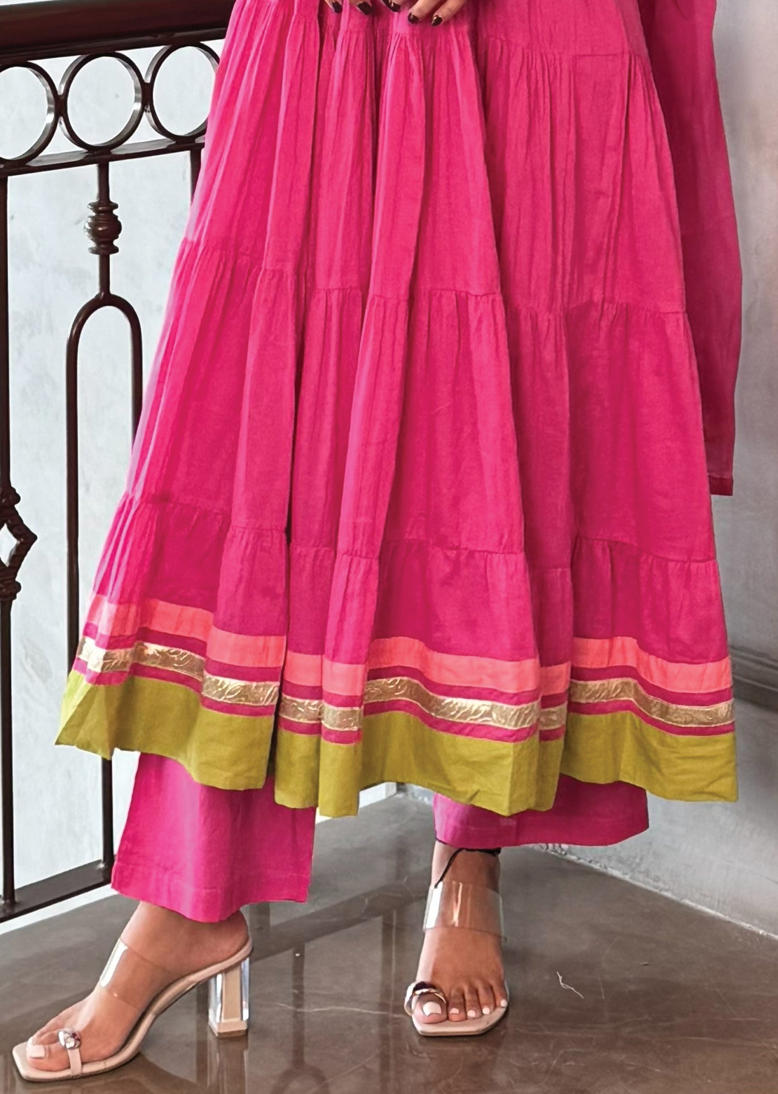 Pink Cotton Anarkali Suit