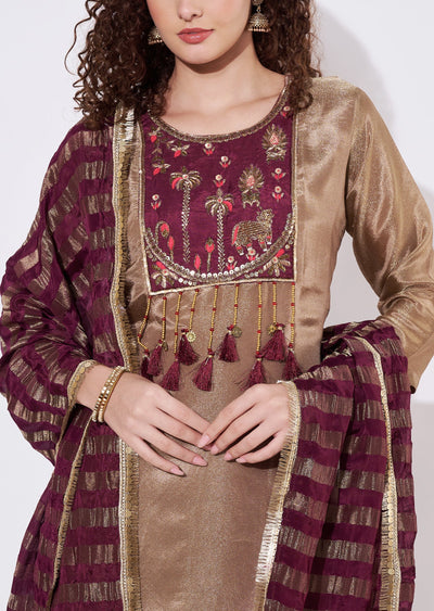 Brown Tissue Anarkali Suit
