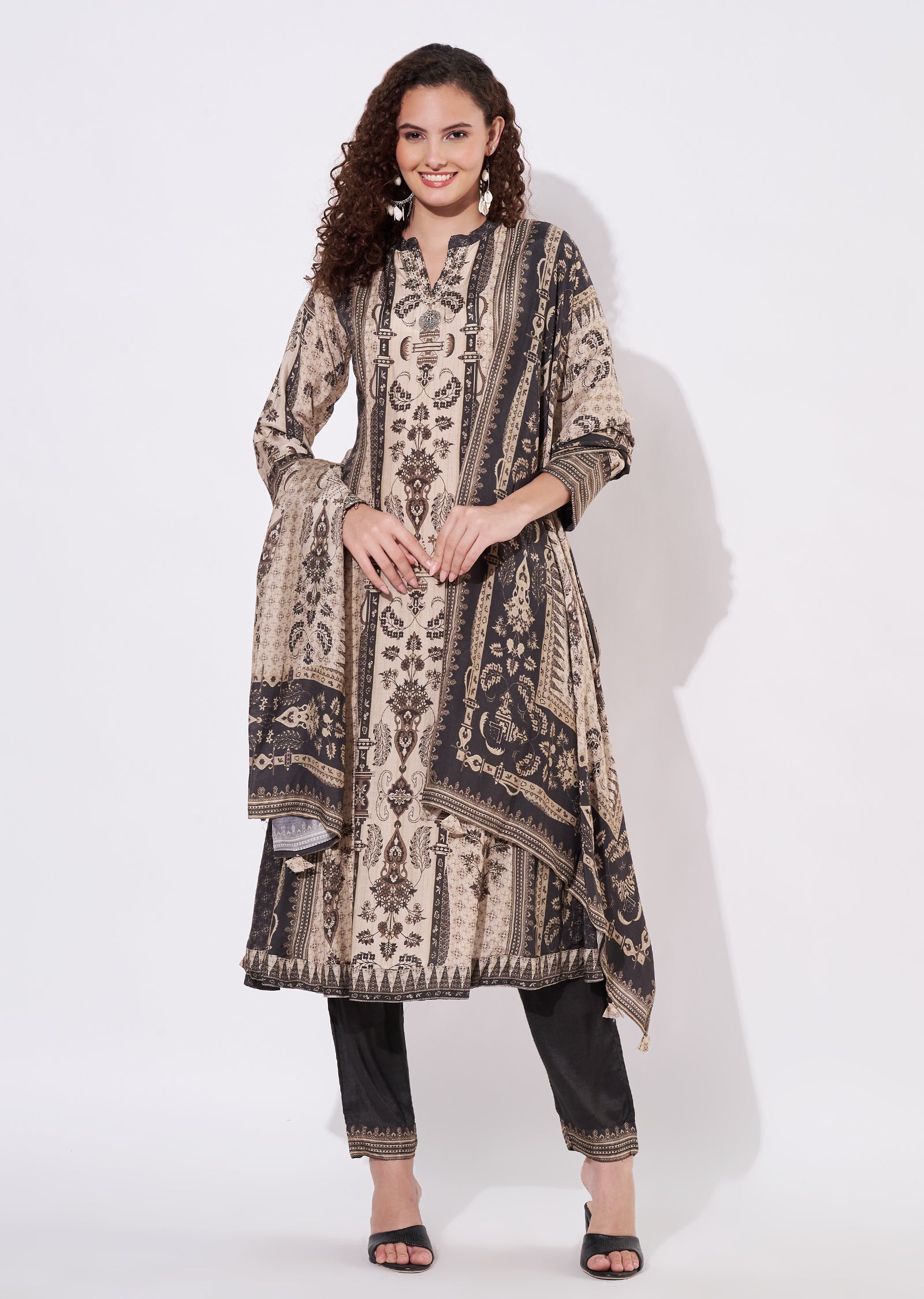 Beige Mudel Anarkali Suit