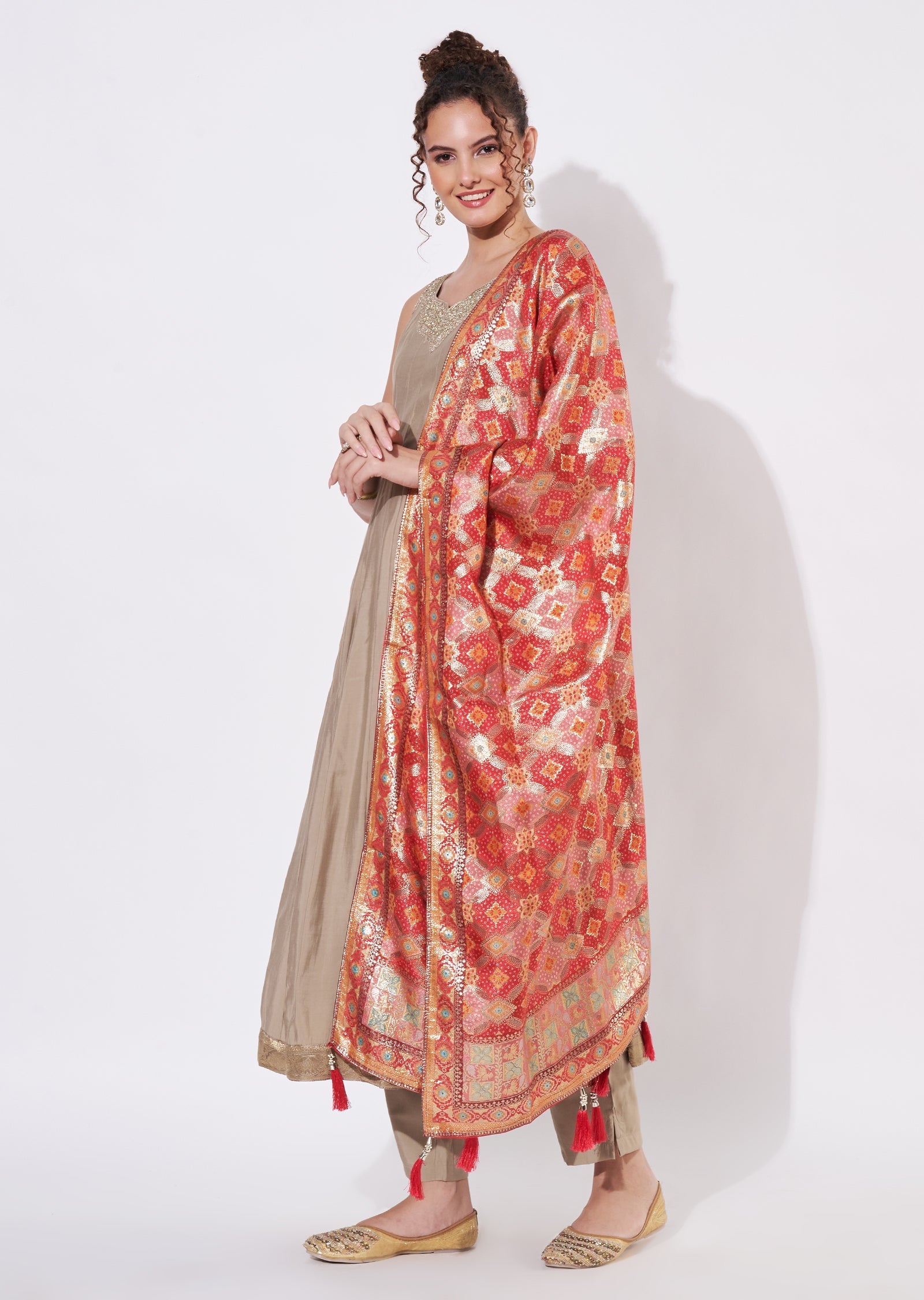 Beige Silk Anarkali Suit
