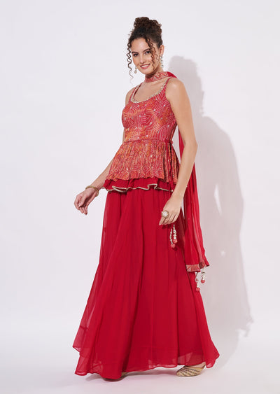 Pink Tissue Sharara Set