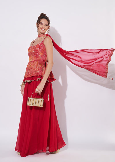 Pink Tissue Sharara Set