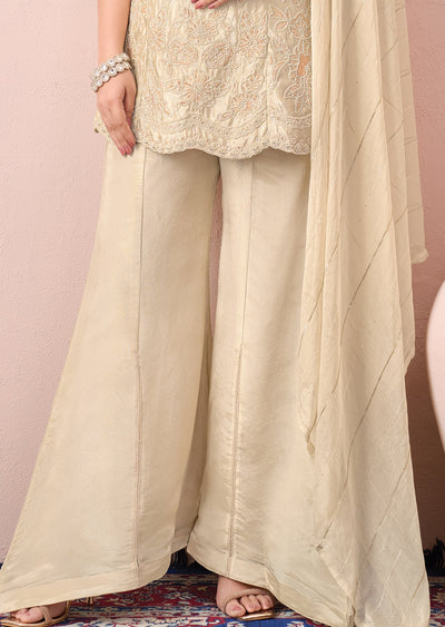 Cream Tissue Sharara Set