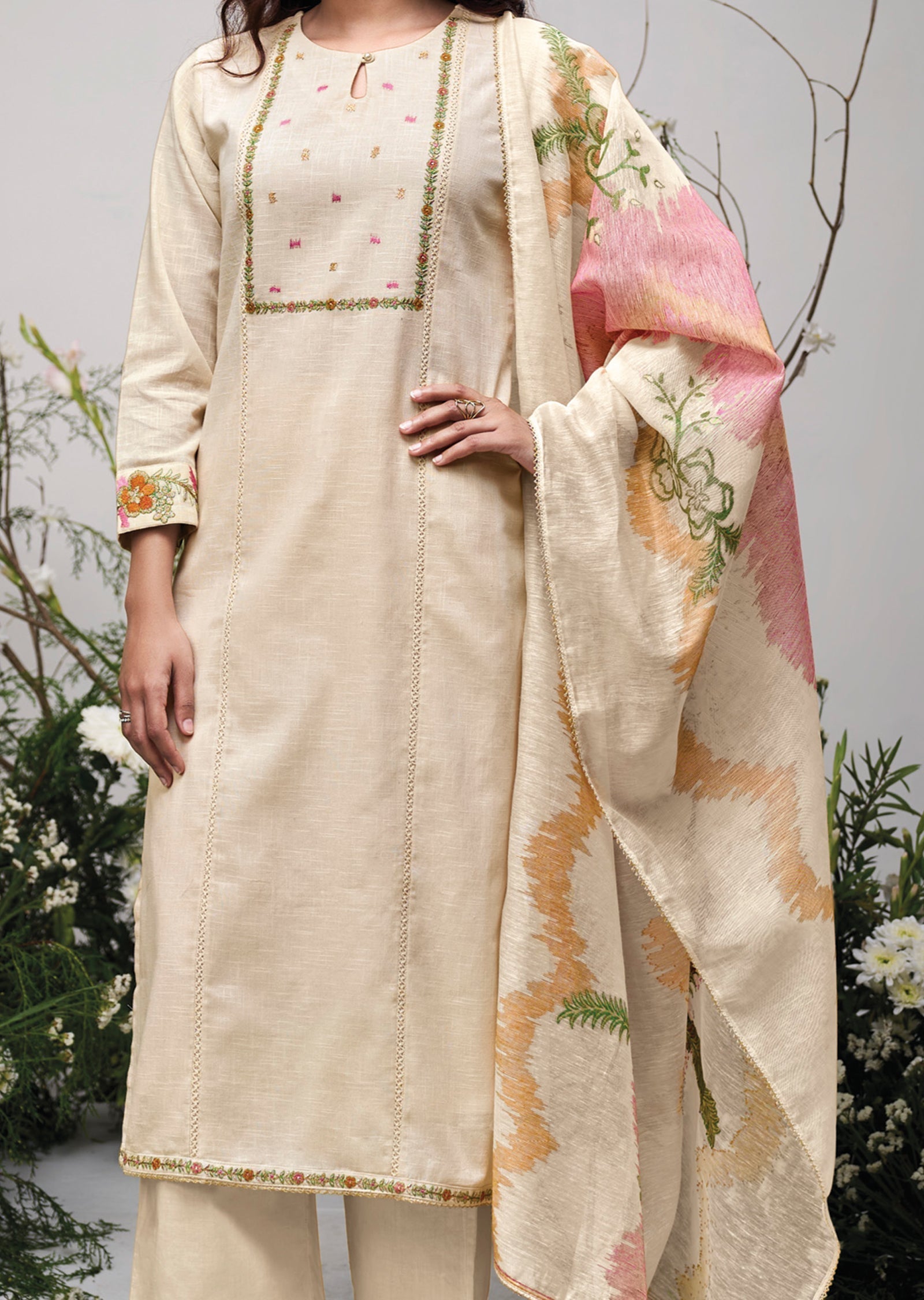 Cream Kota Straight cut Suit