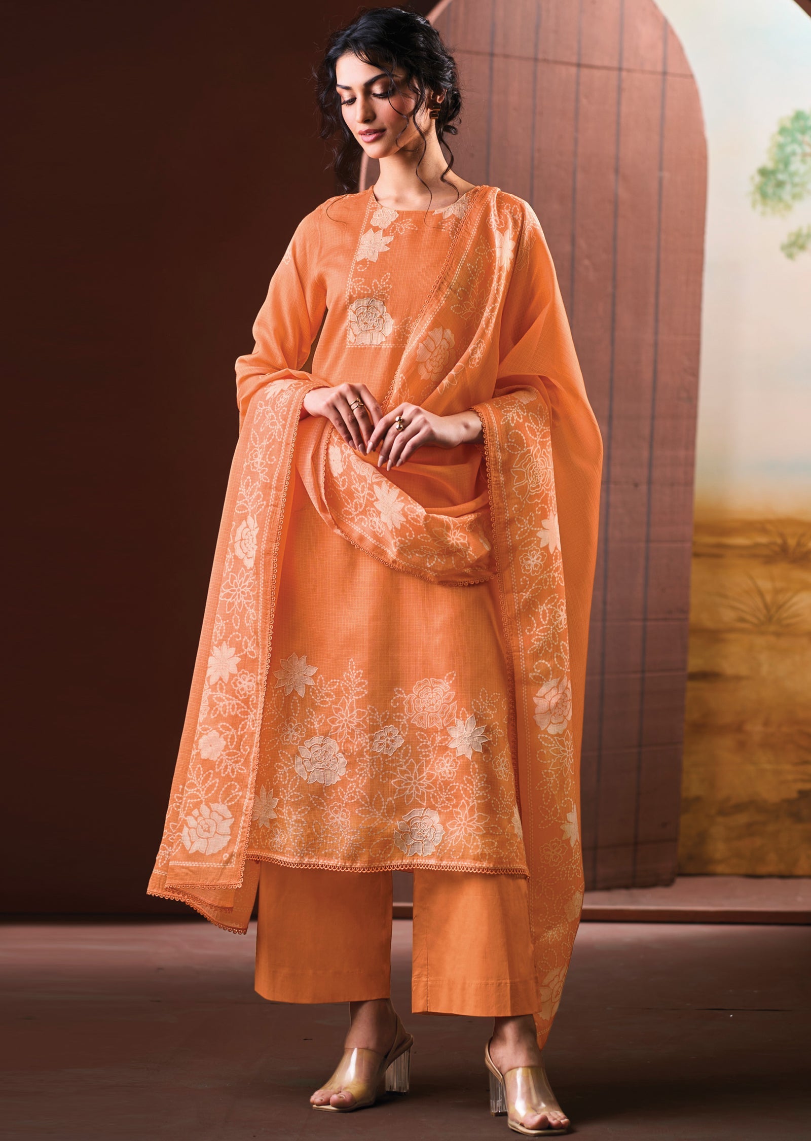 Orange Kota Straight cut Suit