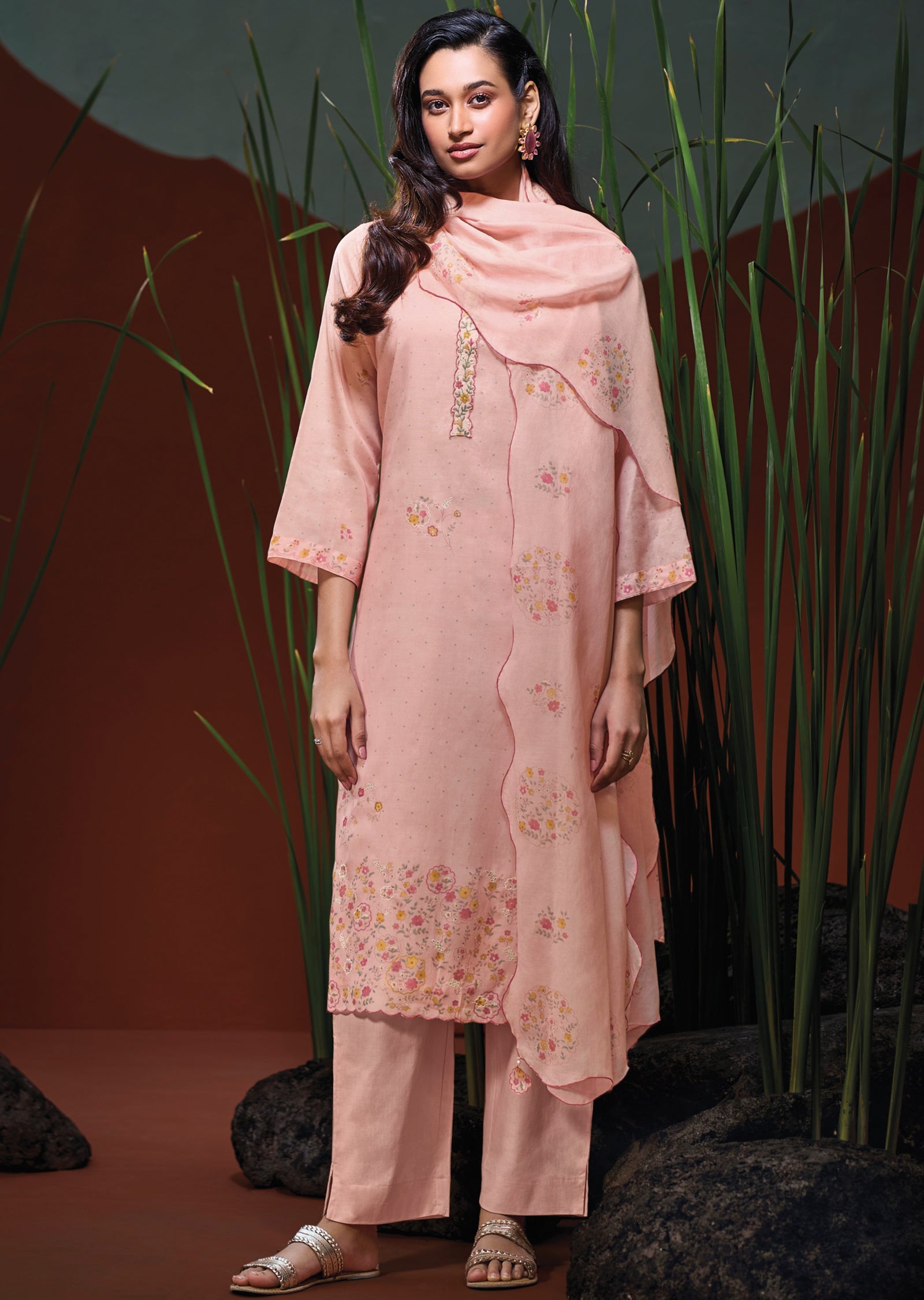 Pink Muslin Straight cut Suit