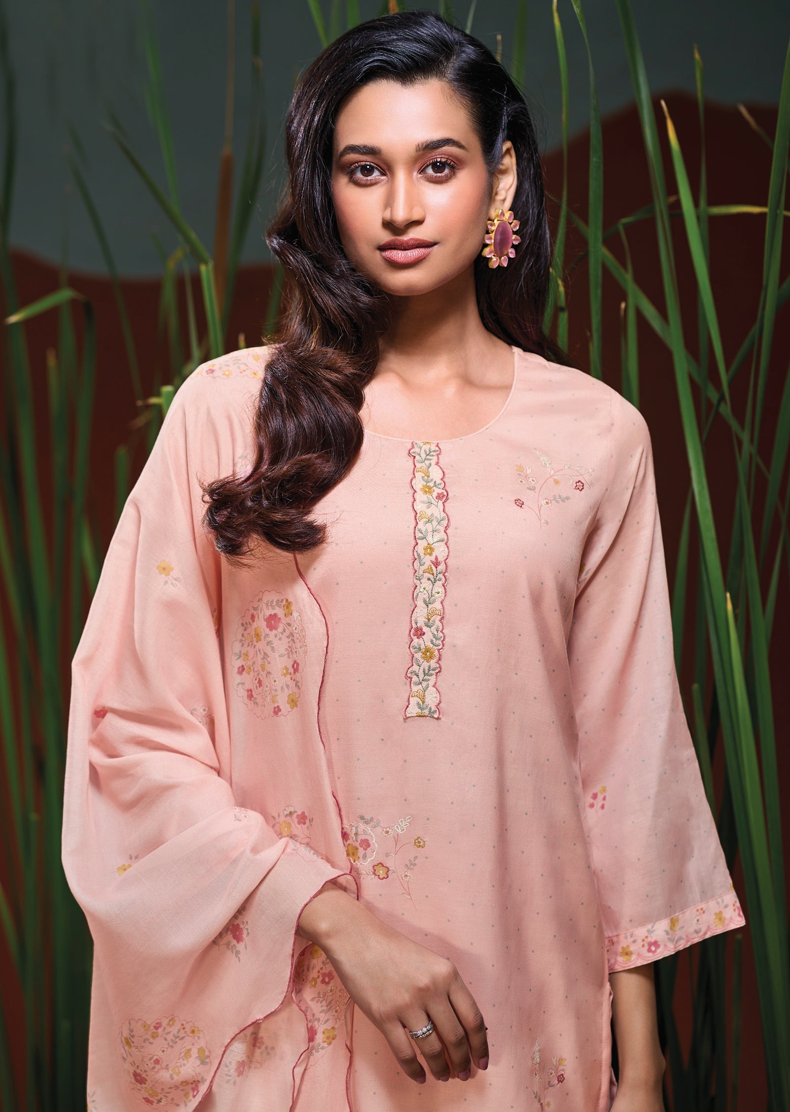 Pink Muslin Straight cut Suit
