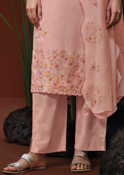 Pink Muslin Straight cut Suit