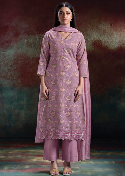 Pink Linen Cotton Straight cut Suit