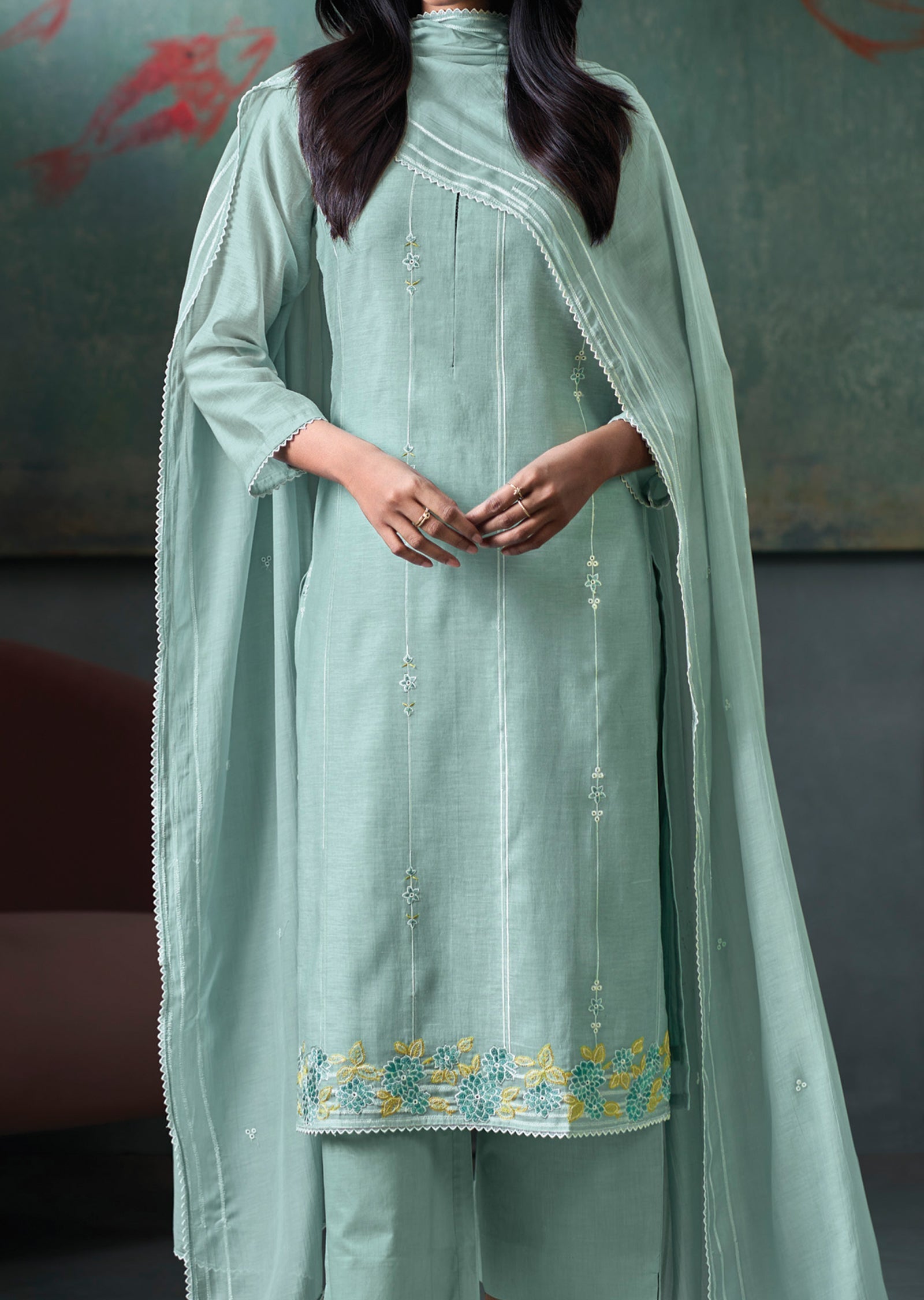 Blue Mul Chanderi Straight cut Suit