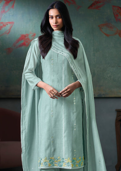 Blue Mul Chanderi Straight cut Suit