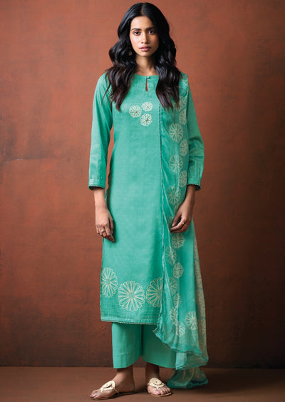 Aqua Dola Silk Straight cut Suit
