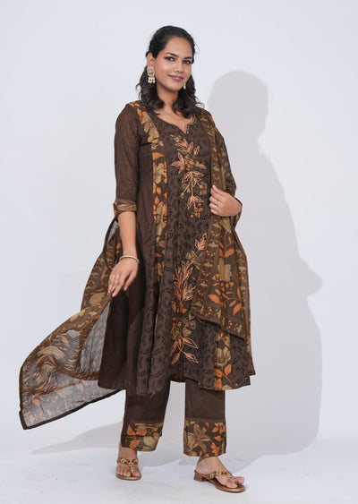 Brwon Cotton Anarkali Suit