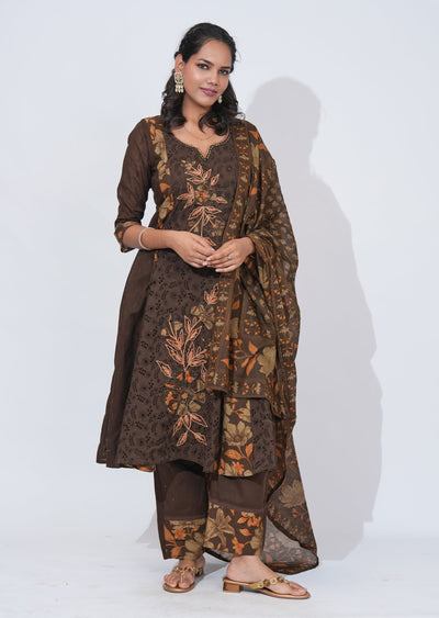 Brwon Cotton Anarkali Suit