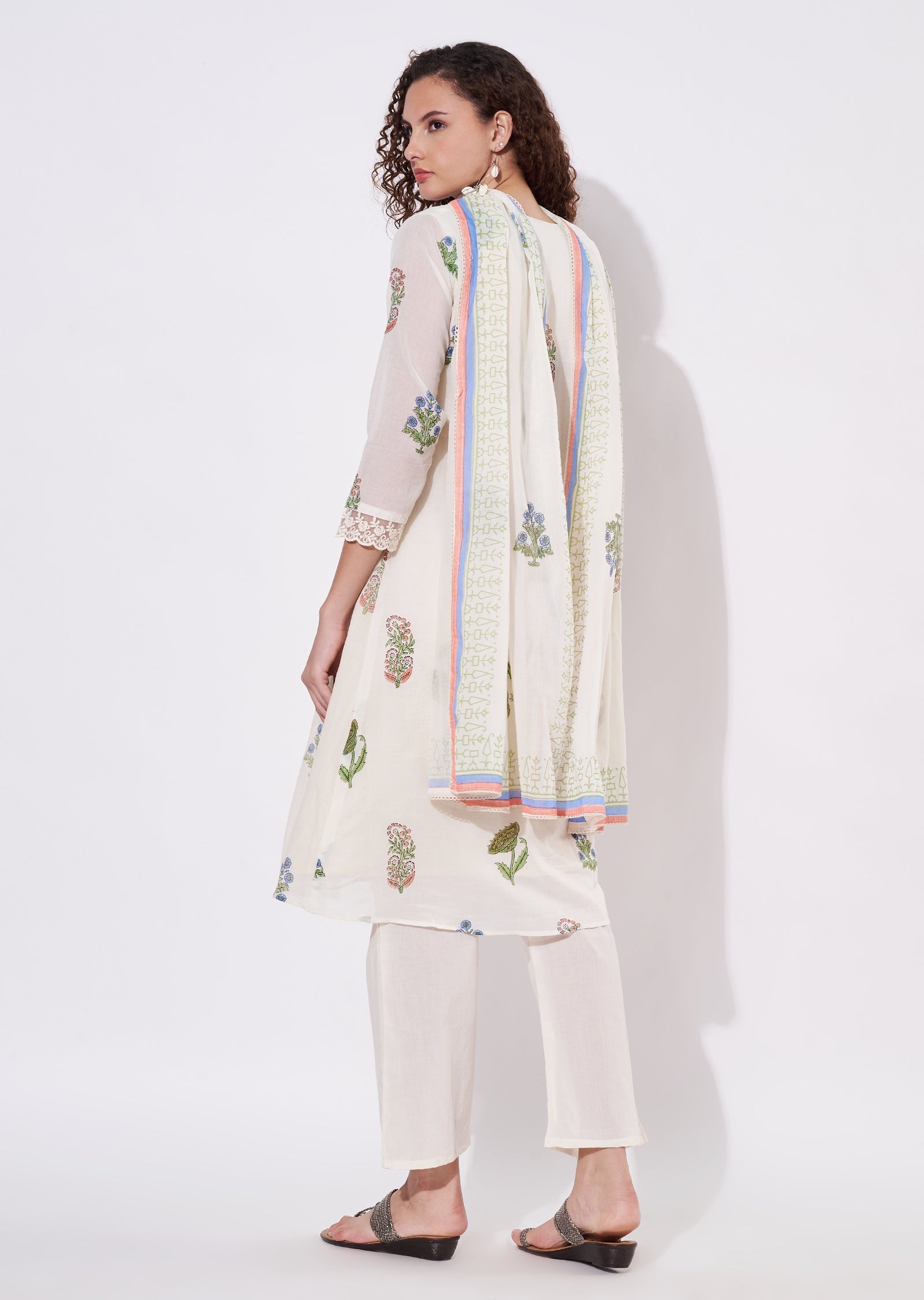 Off White cotton Anarkali Suit