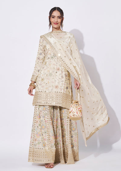 Cream Tissue Sharara Set