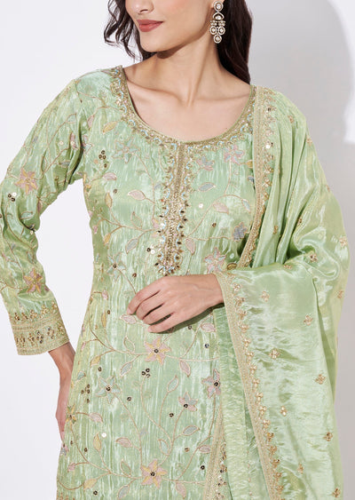 Green Tissue Sharara Set
