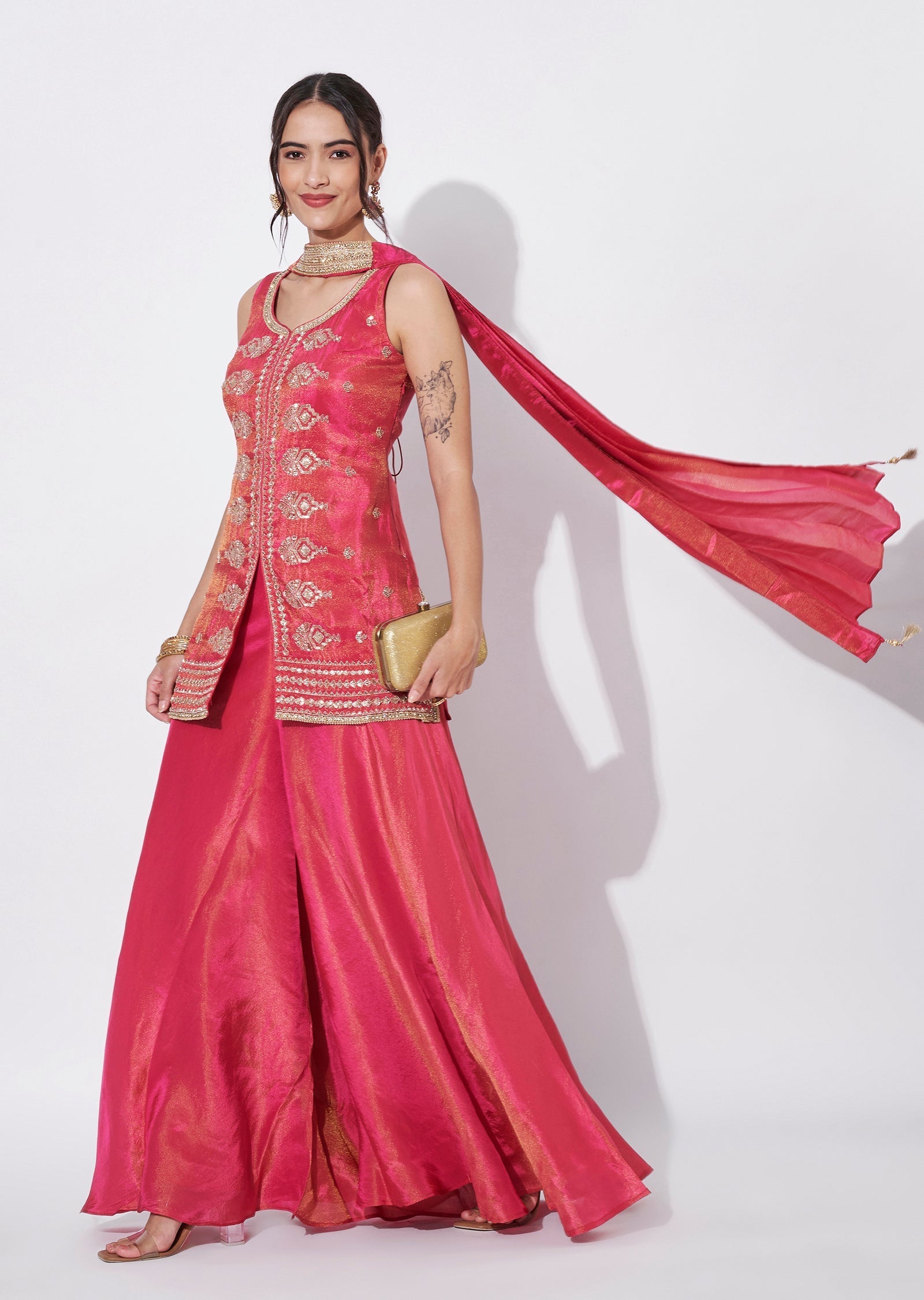 Pink Tissue Sharara Set