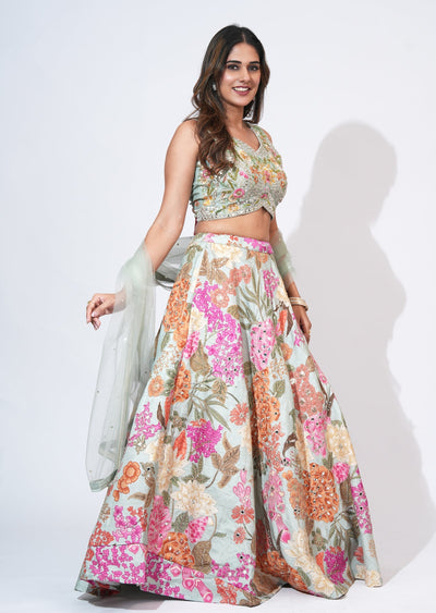 Green Silk Lehenga Set