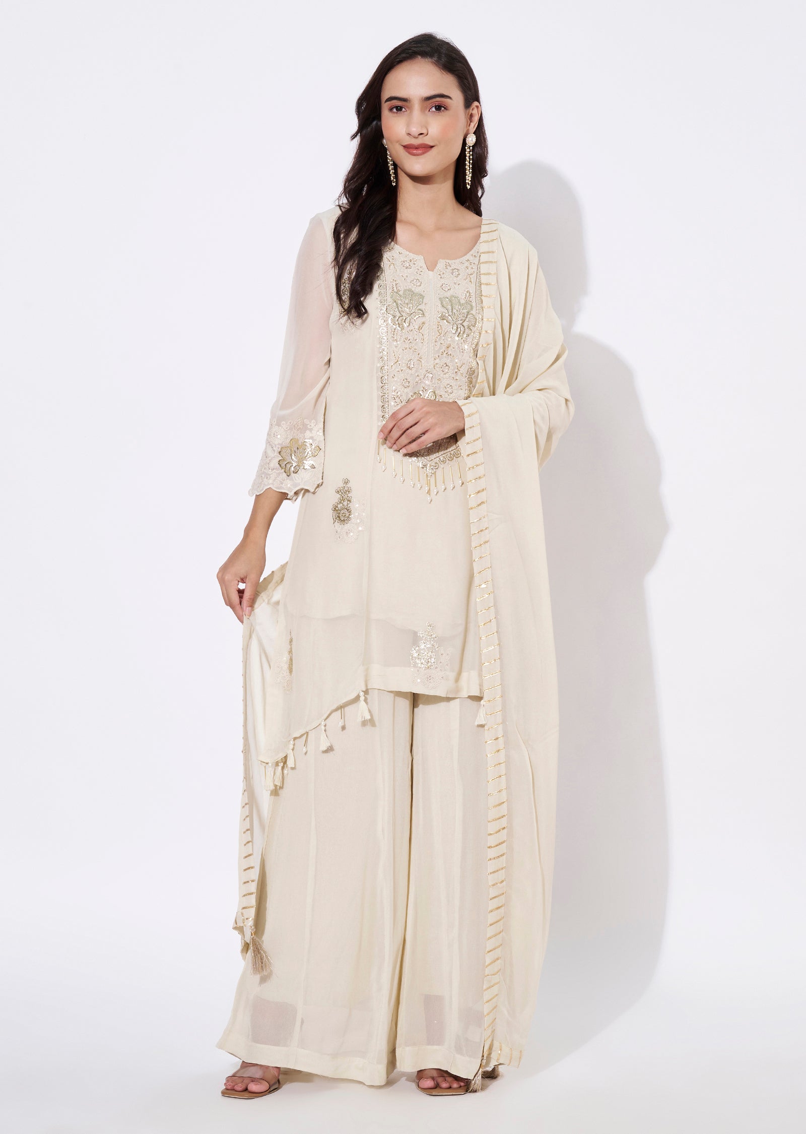 Cream Georgette Sharara Set