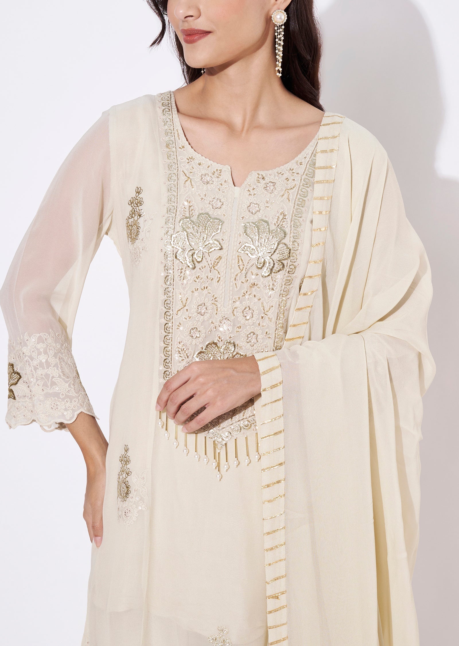 Cream Georgette Sharara Set