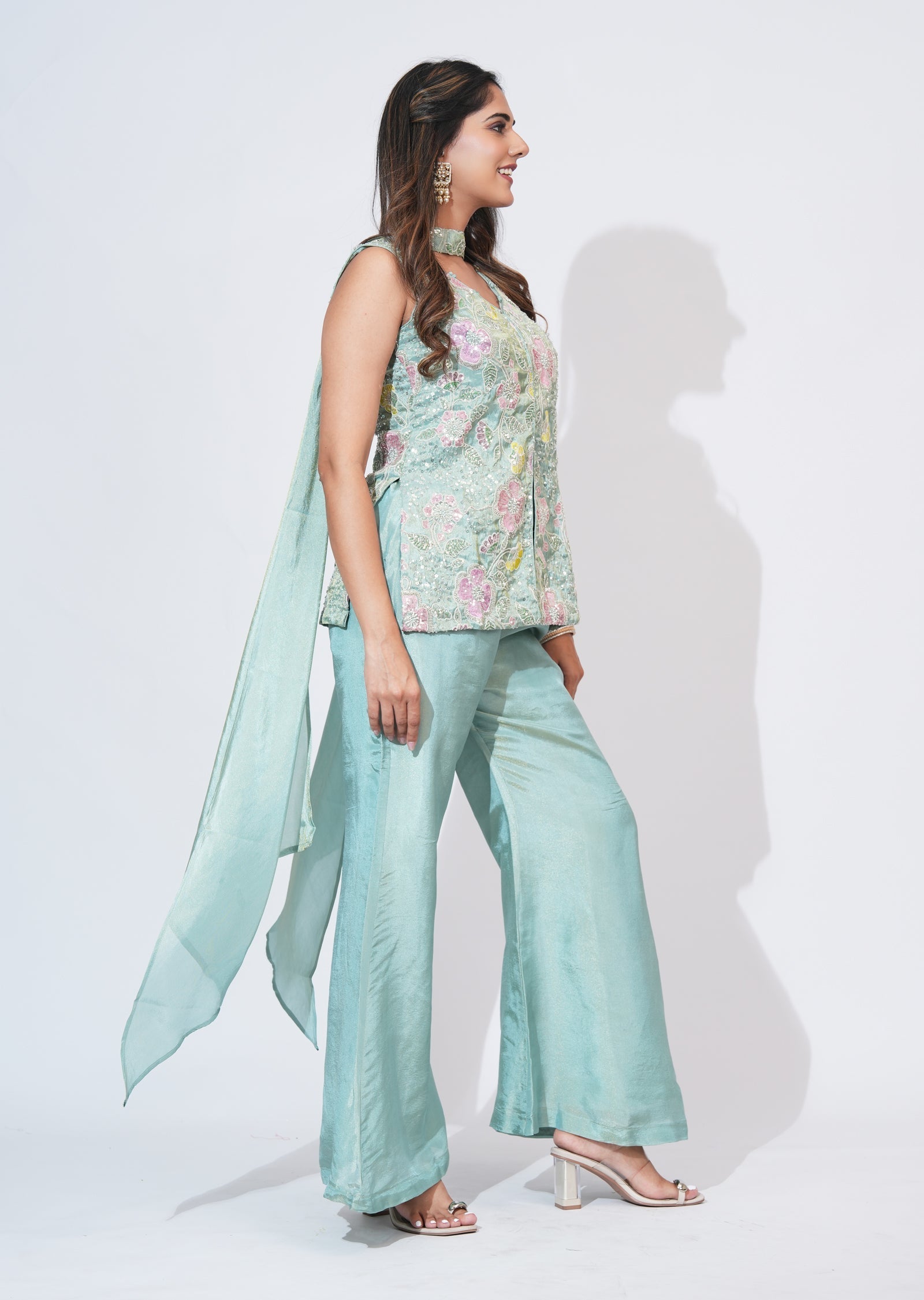 Green Tissue Sharara Set