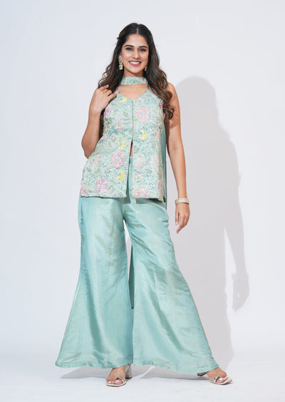 Green Tissue Sharara Set
