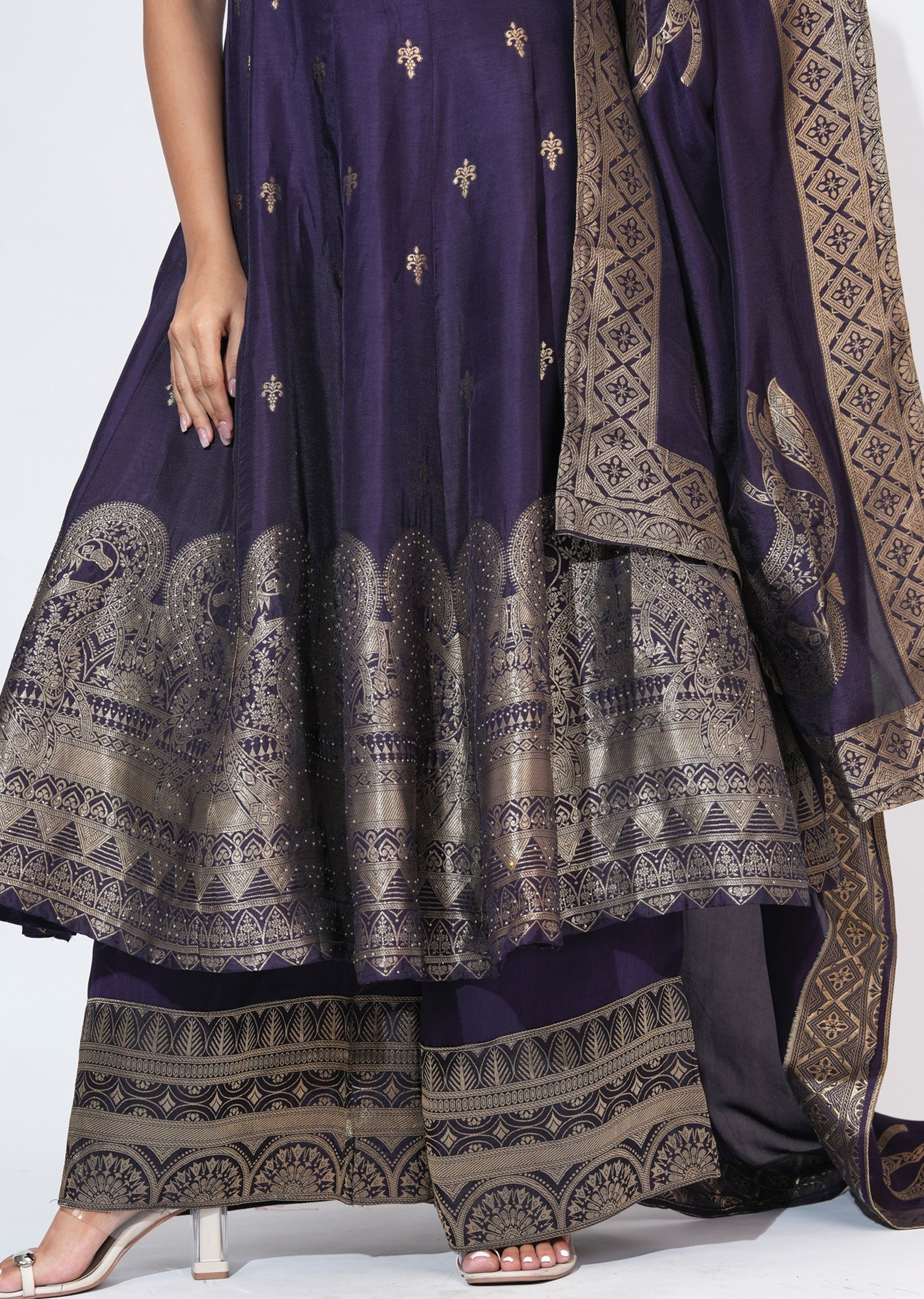 Purple Silk Anarkali Set