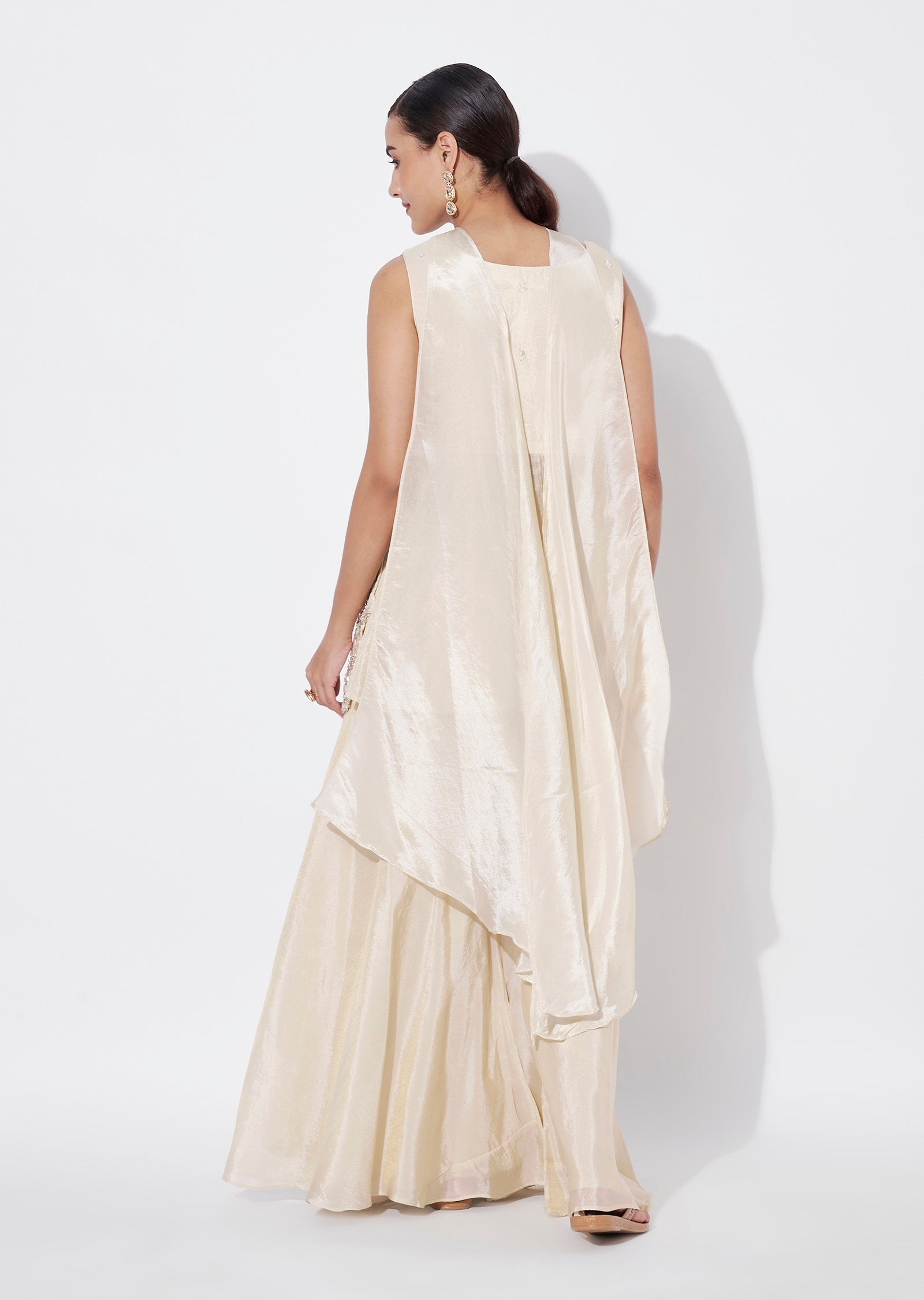 Cream Tissue Sharara Set