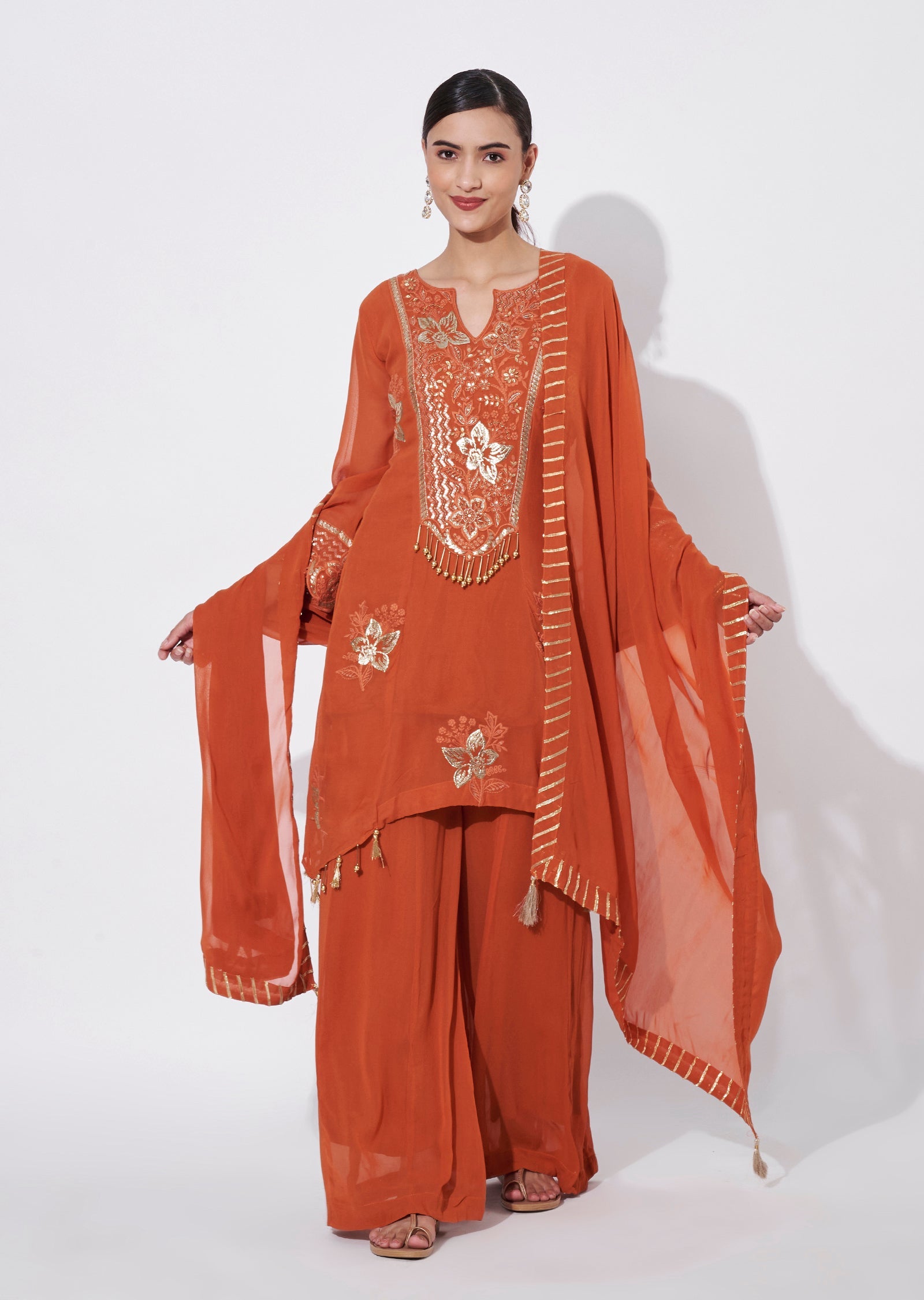 Rust Georgette Sharara Set