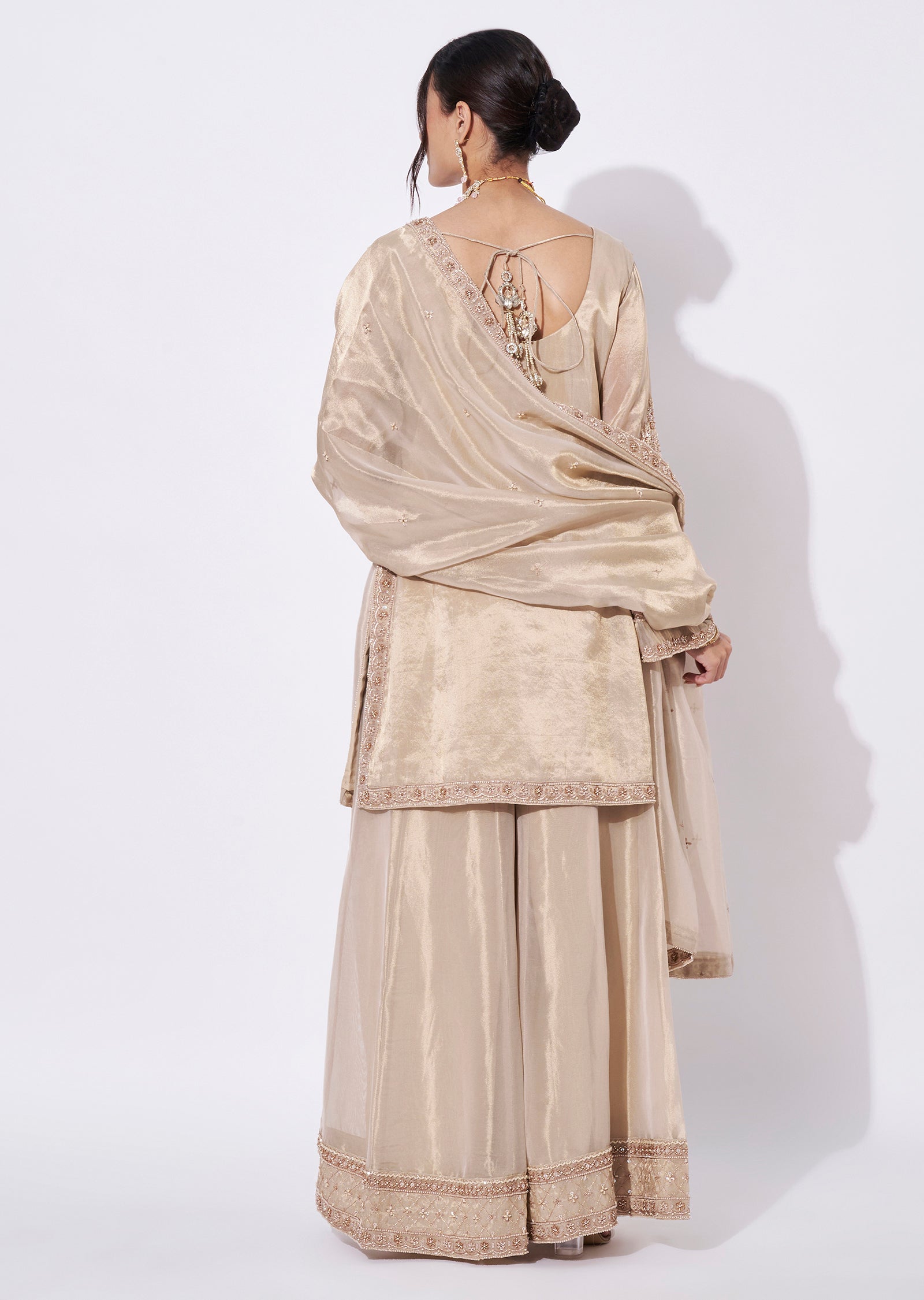 Beige Organza Sharara Set