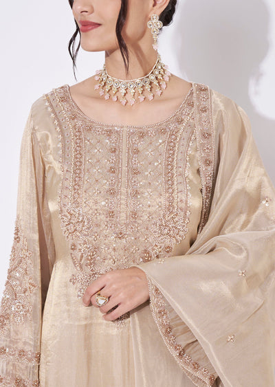 Beige Organza Sharara Set