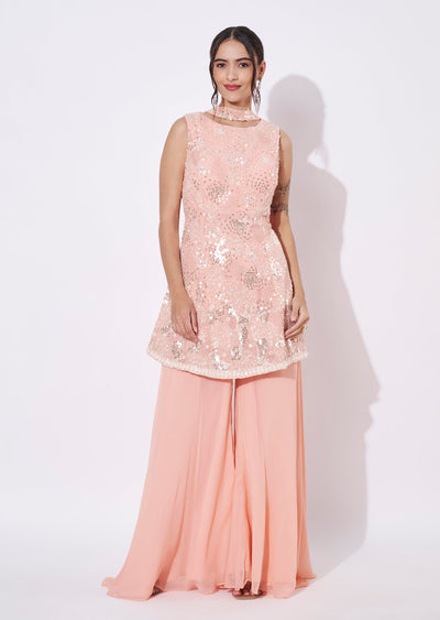 Peach Georgette Sharara Set
