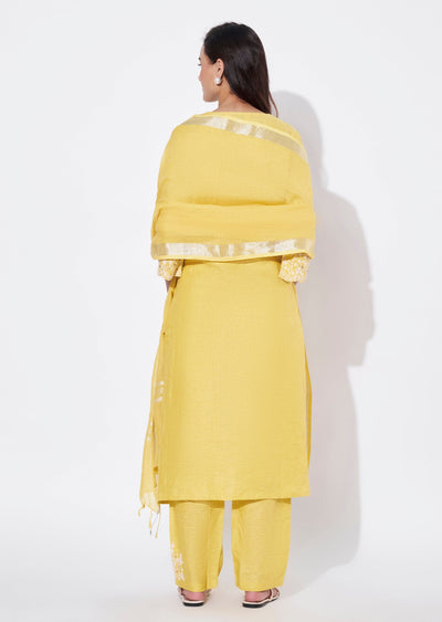 Light Yellow Linen Straight Cut Suit