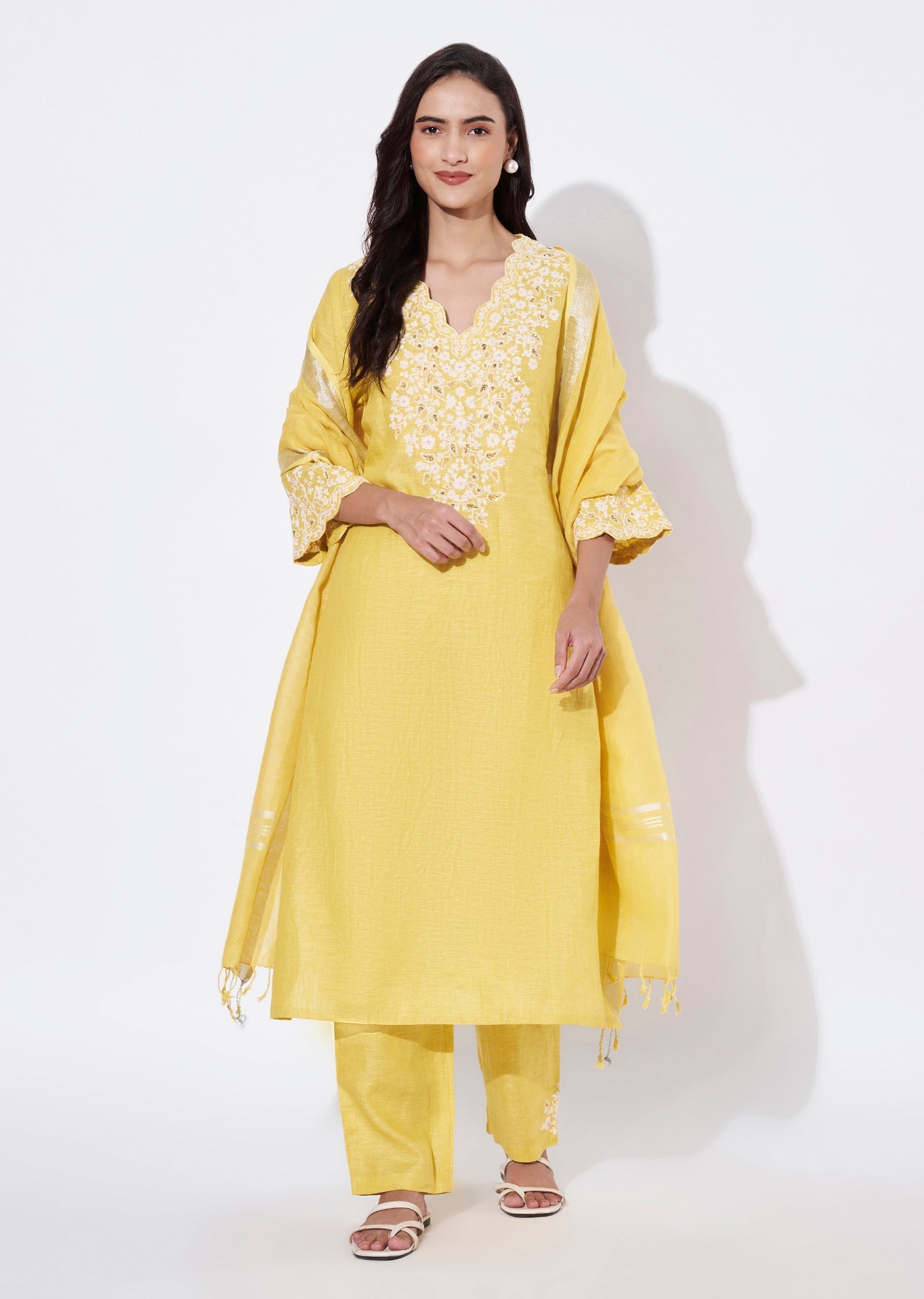 Light Yellow Linen Straight Cut Suit