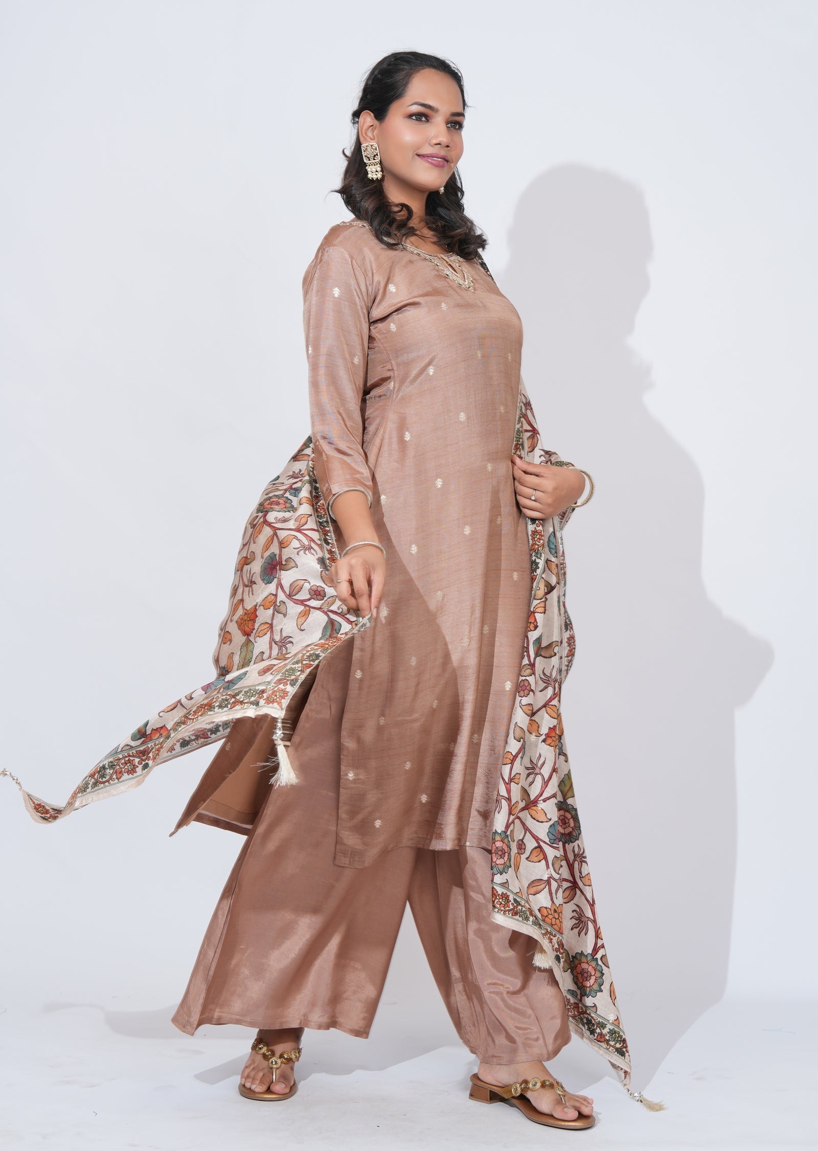 Brown Silk Sharara Set
