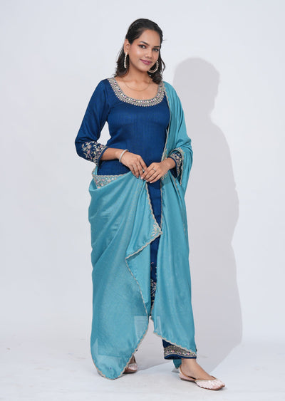 Blue Tissue straight cut Suit