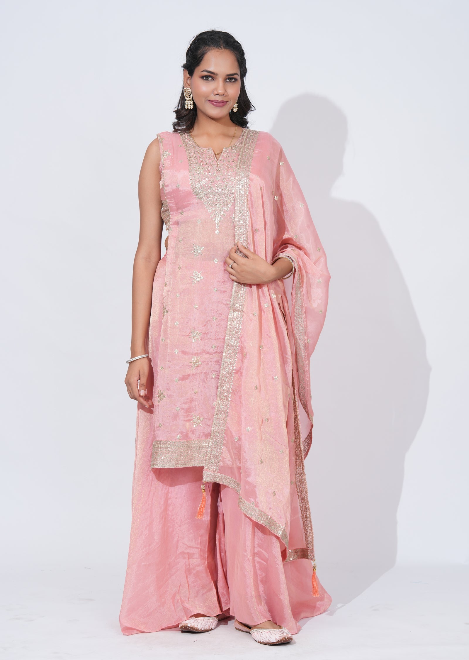 Peach Tissue straight cut Suit