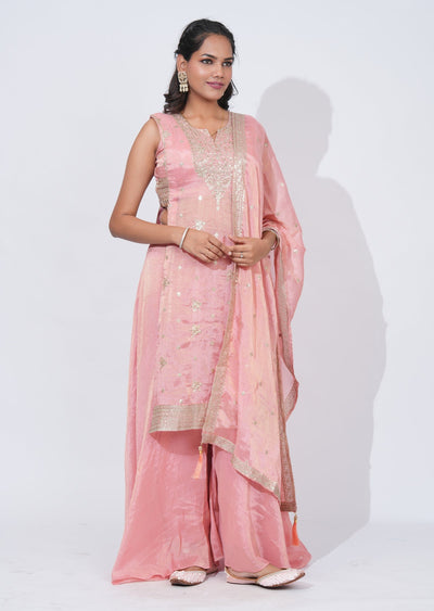 Peach Tissue straight cut Suit