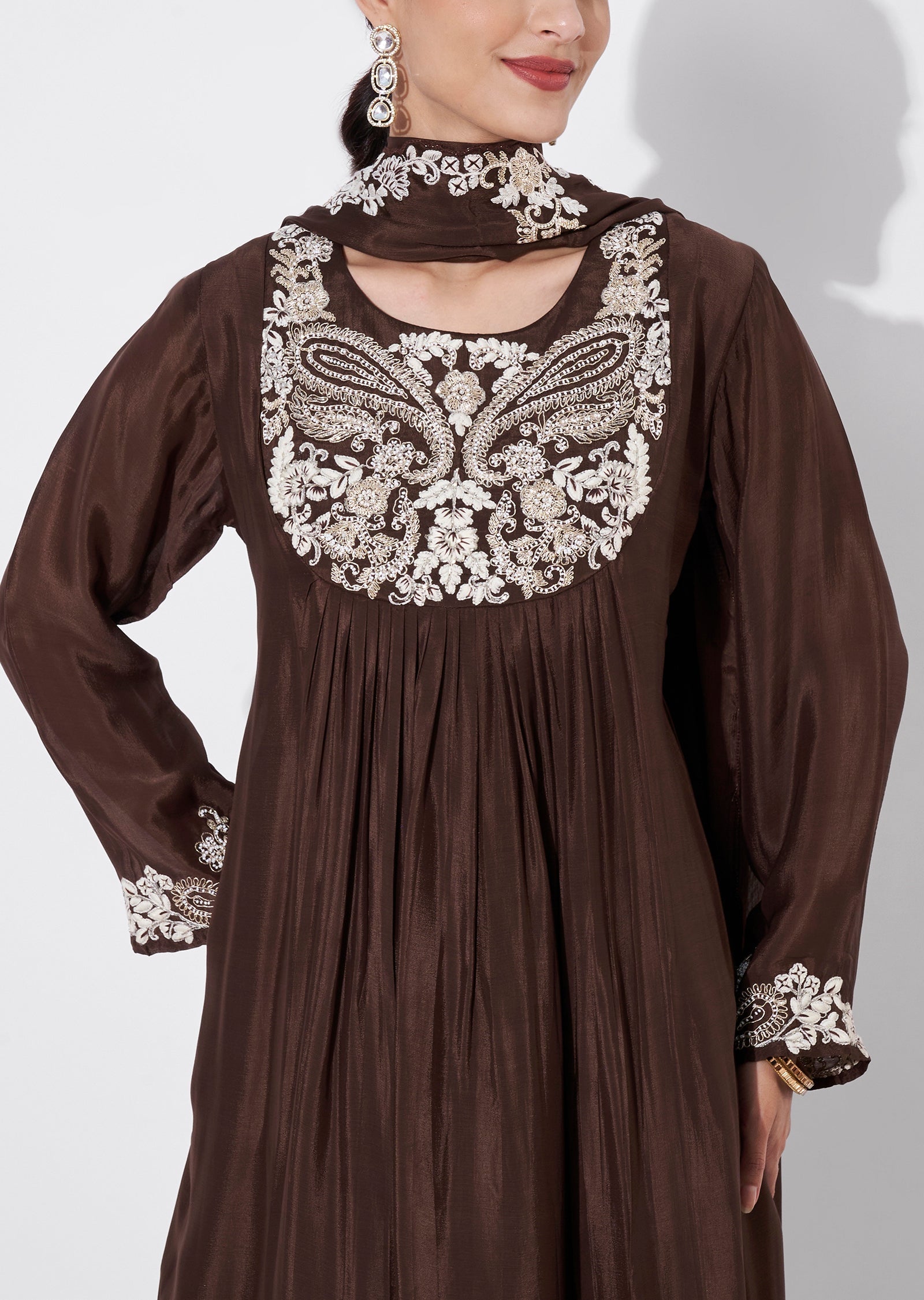 Brown Chinnon Sharara Set