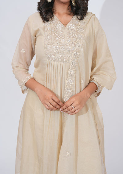 Beige Organza Anarkali Suit
