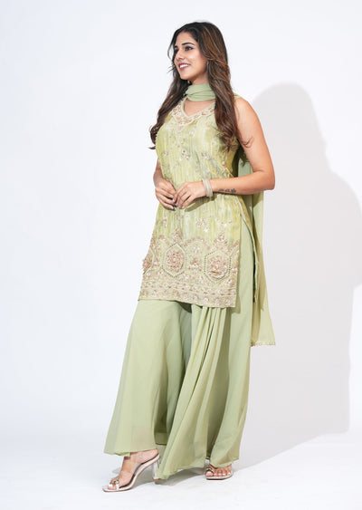 Green Tissue Sharara Set