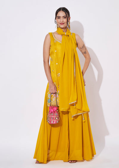 Mustard Tissue Sharara Set