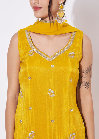 Mustard Tissue Sharara Set
