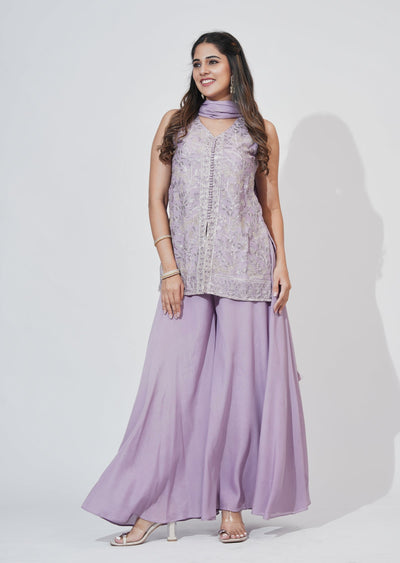 Lavender Silk Sharara Set