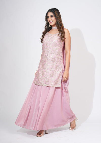 Pink Silk Sharara Set